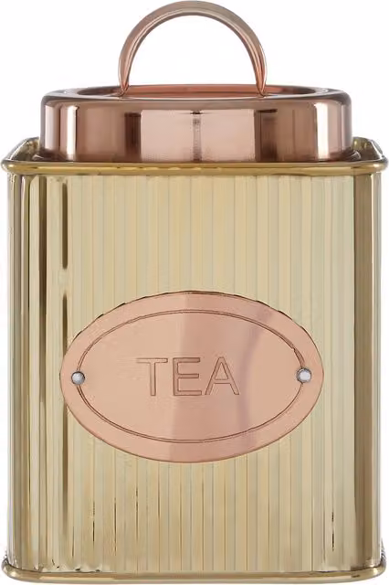 Orsina Prescott Square Tea Canister in Gold Striped Stainless Steel – 1