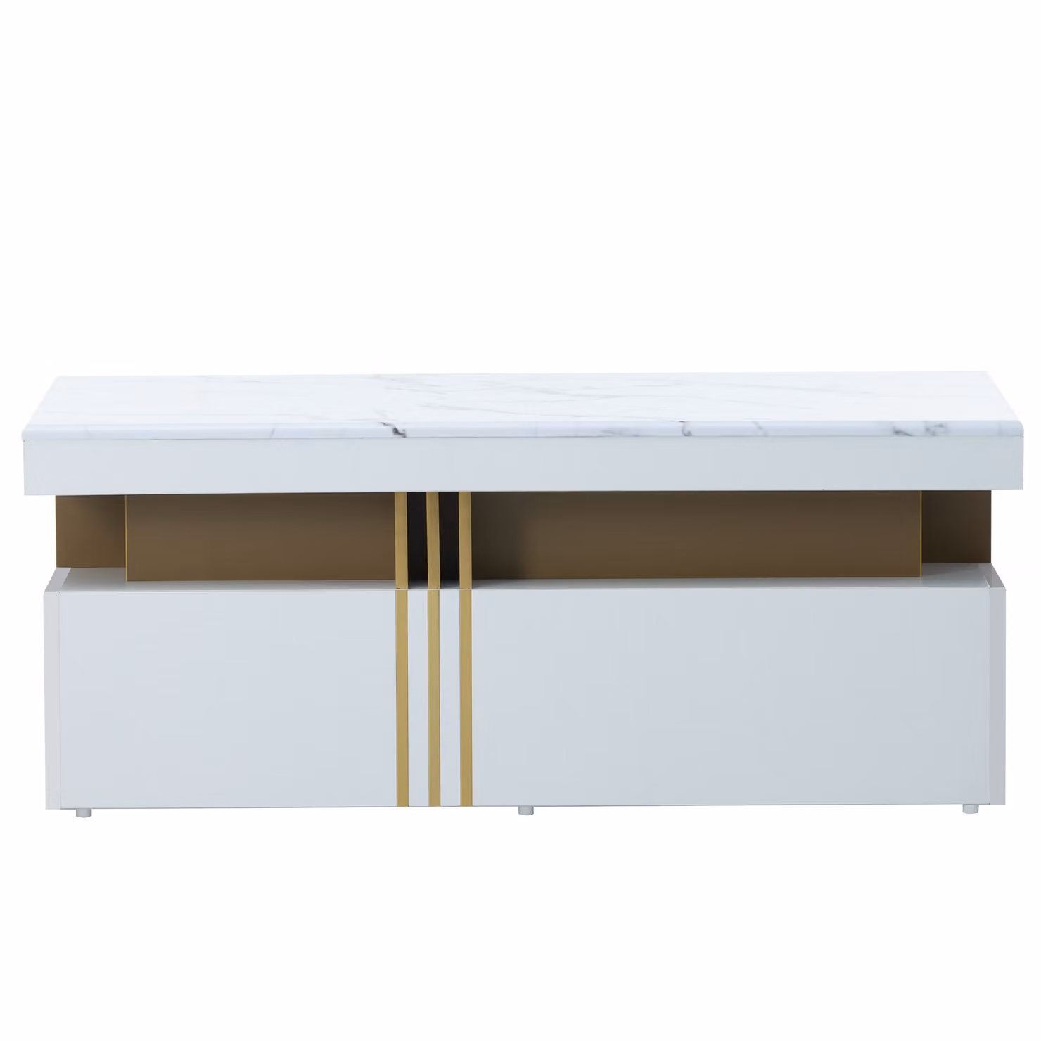 Aosom Modern Rectangular Coffee Table with Marble Veneer Top and 2 Wooden Drawers in White, W: 100 cm, D: 50 cm, H: 40 cm – 2