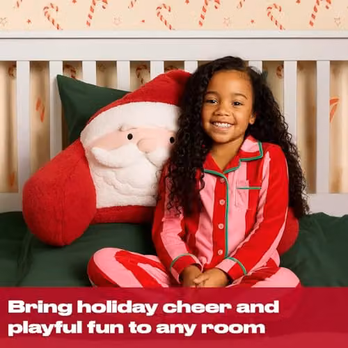 OHS Santa Cuddle Cushion for Kids in Red, Soft Teddy Fleece Reading Pillow, W/D/H: 45 x 40 x 30 cm – 2