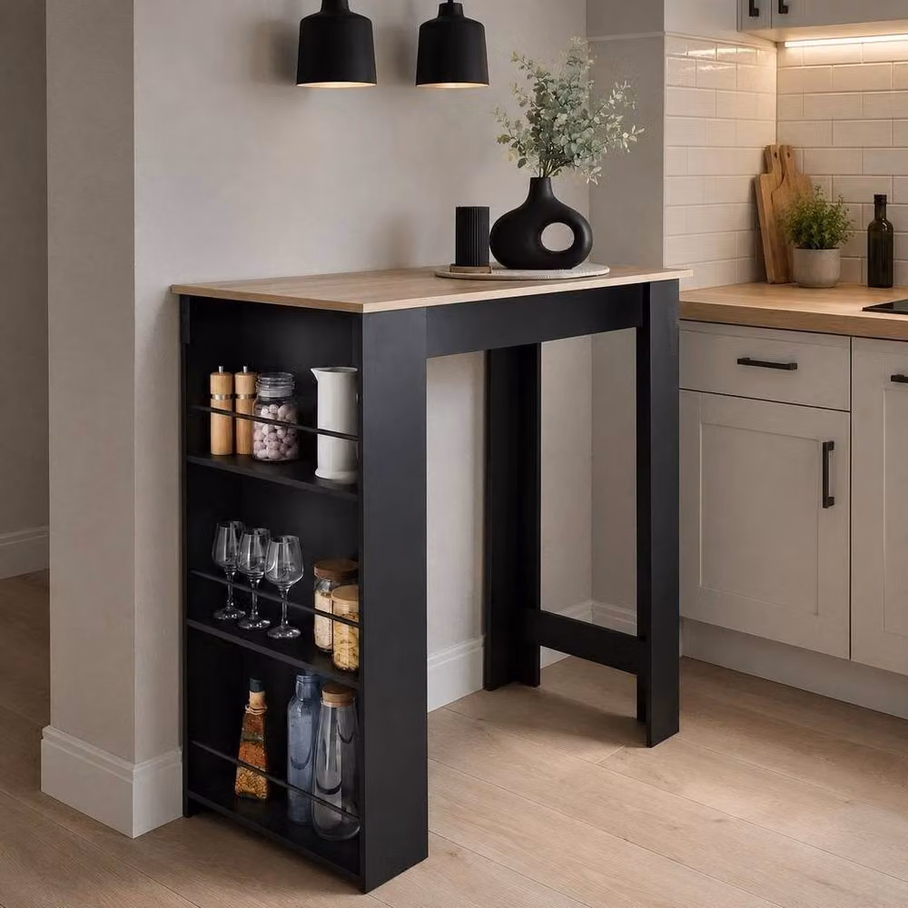 PAWNORA Modern Black Oak Wood Kitchen Island Dining Table – 3