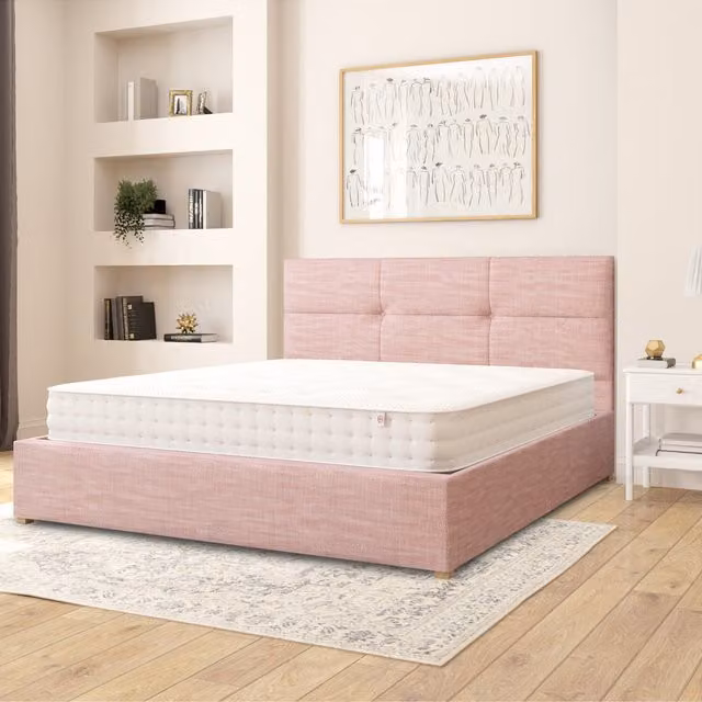 Aspire Caine Upholstered Cotton Ottoman Storage Bed in Pink, Superking, 200 x 200 cm
