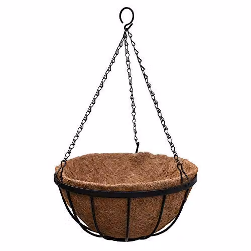 Thompson & Morgan Black Metal Hanging Basket Frames with Coconut Husk Liners, Diameter: 30 cm – 3