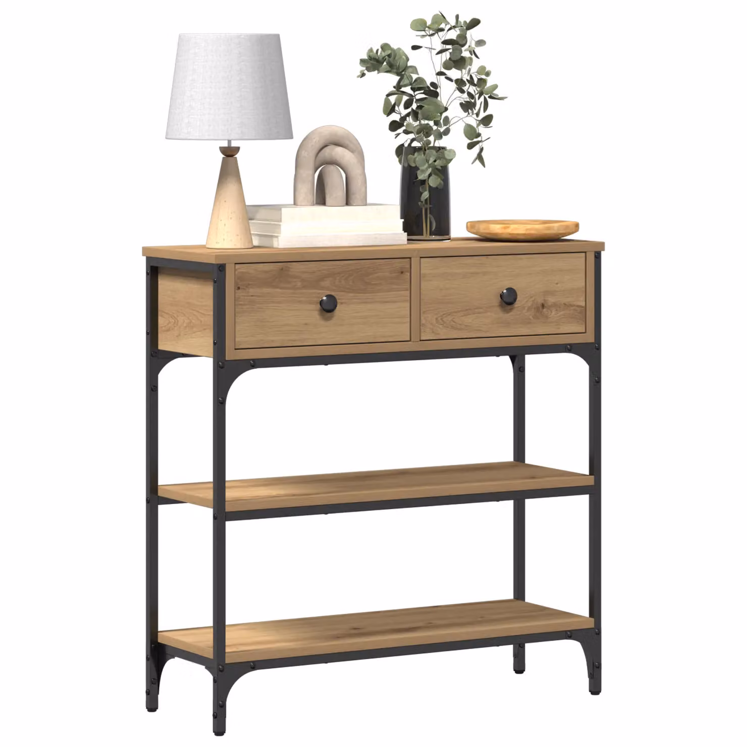 Berkfield Home Artisan Oak Console Table in Brown, W/D/H: 75 x 25 x 32 cm – 3