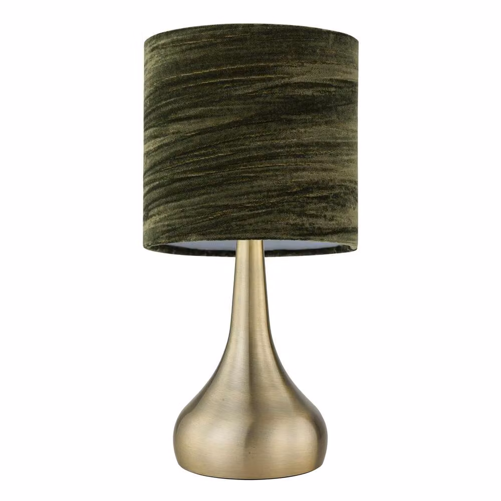 First Choice Lighting Romana Antique Brass Touch Table Lamp with Green Crushed Velvet Shade – 2