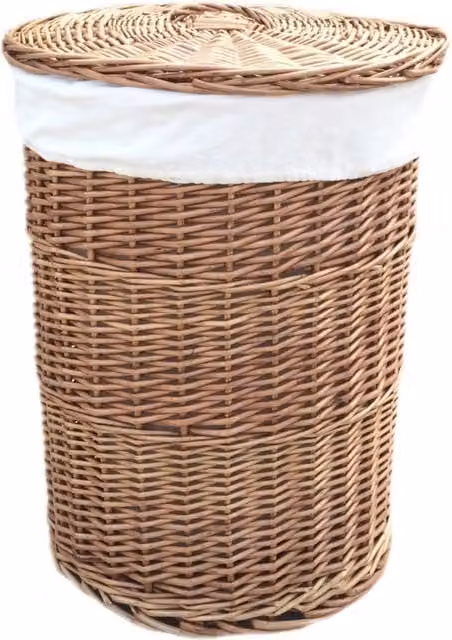 Red Hamper Brown Wicker Round Laundry Basket with Cotton Removable Lining and Handles, Diameter: 50 cm – 1