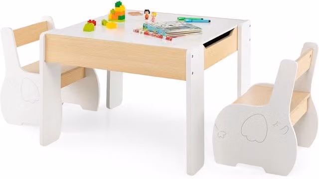 Costway Childrens Study Desk and 2 Chairs Set in White