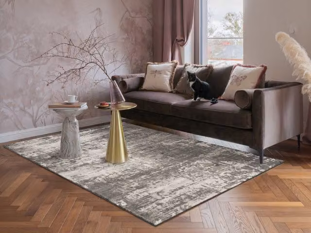 Desire Rugs Grey Abstract Modern Rectangular Living Room Area Rug W: 290 cm, D: 200 cm