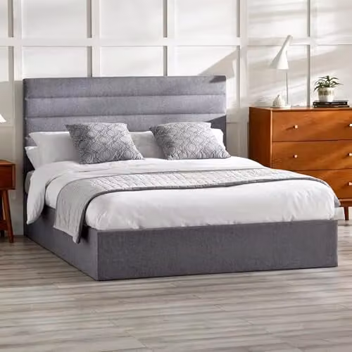 Julian Bowen Merida Grey Fabric Upholstered Ottoman Bed Frame with Lift Up Storage W/D/H: 144 x 140 x 199 cm – 1