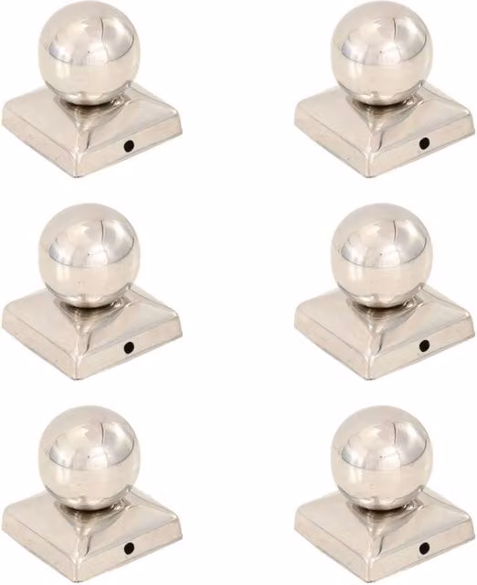 Berkfield Home Silver Stainless Steel Square Globe Post Caps, 6 Pack, W/D/H: 7.1 x 7.1 x 8.0 cm – 1