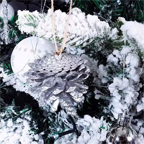 Netagon Pack of 6 Silver Hanging Pine Cone Pendant Decorations for Christmas and Parties – 1