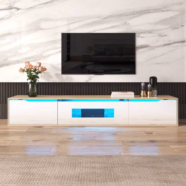 Rolipo Modern White High Gloss TV Unit with Integrated LED Lights, Width: 180 cm – 1
