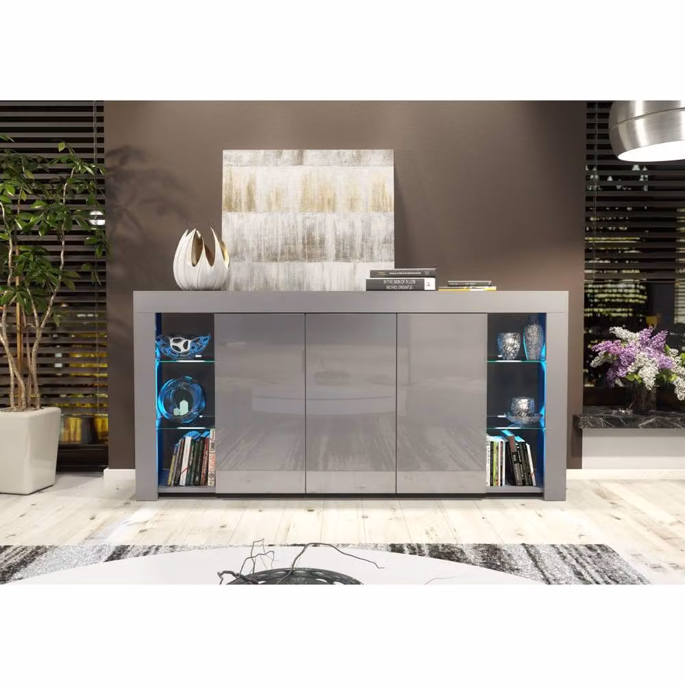 Creative Furniture Eden Sideboard in Grey with Glossy Doors and Integrated LED Lighting, Width: 164 cm – 2