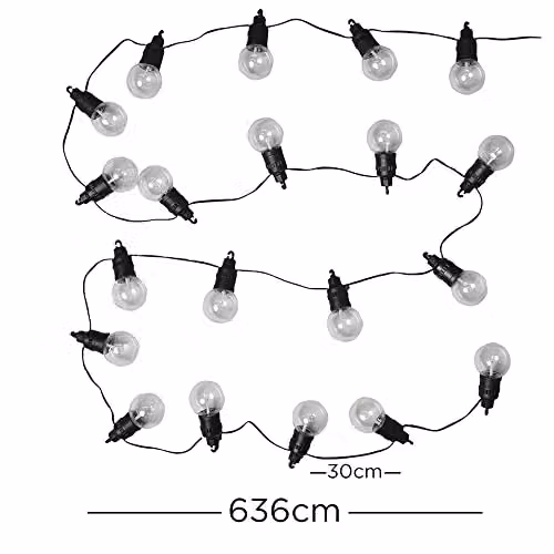 MiniSun Set of 10 IP44 Rated Outdoor LED Festoon Lights with Warm White Transparent Glass Globe Bulbs, 6m Length – 3