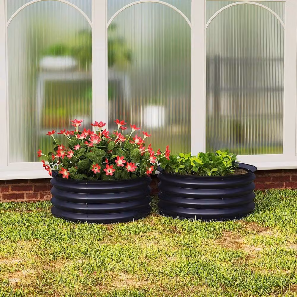 NESTLUNE Set of 2 Grey Galvanised Steel Raised Garden Bed Metal Planter Boxes – 3