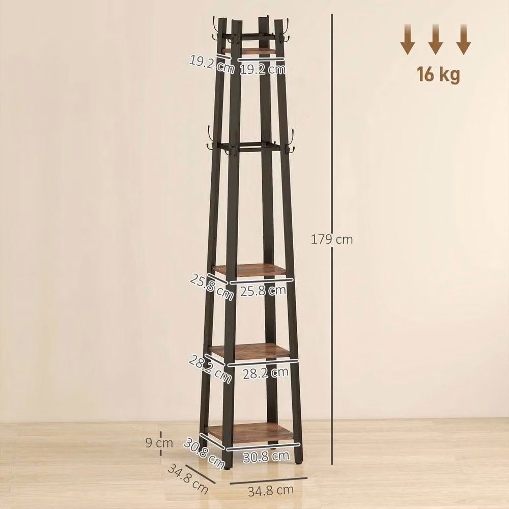 NESTLUNE Industrial Metal Coat Stand with 4 Storage Shelves in Matt Black, H 179 x W 100 x D 15 cm – 2