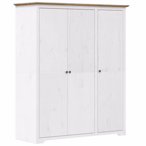 vidaXL BODO Wardrobe in White and Brown Solid Waxed Pine, W/D/H: 146 x 53.5 x 173 cm