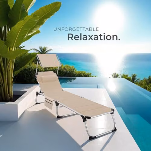 tectake Lorella Folding Sun Lounger with Padding in Beige – 5