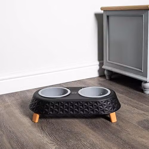 Samuel ALEXANDER Black Matt Plastic Raised Double Pet Bowl Feeding Station with Stand W/D/H: 16 x 9 x 45 cm – 3