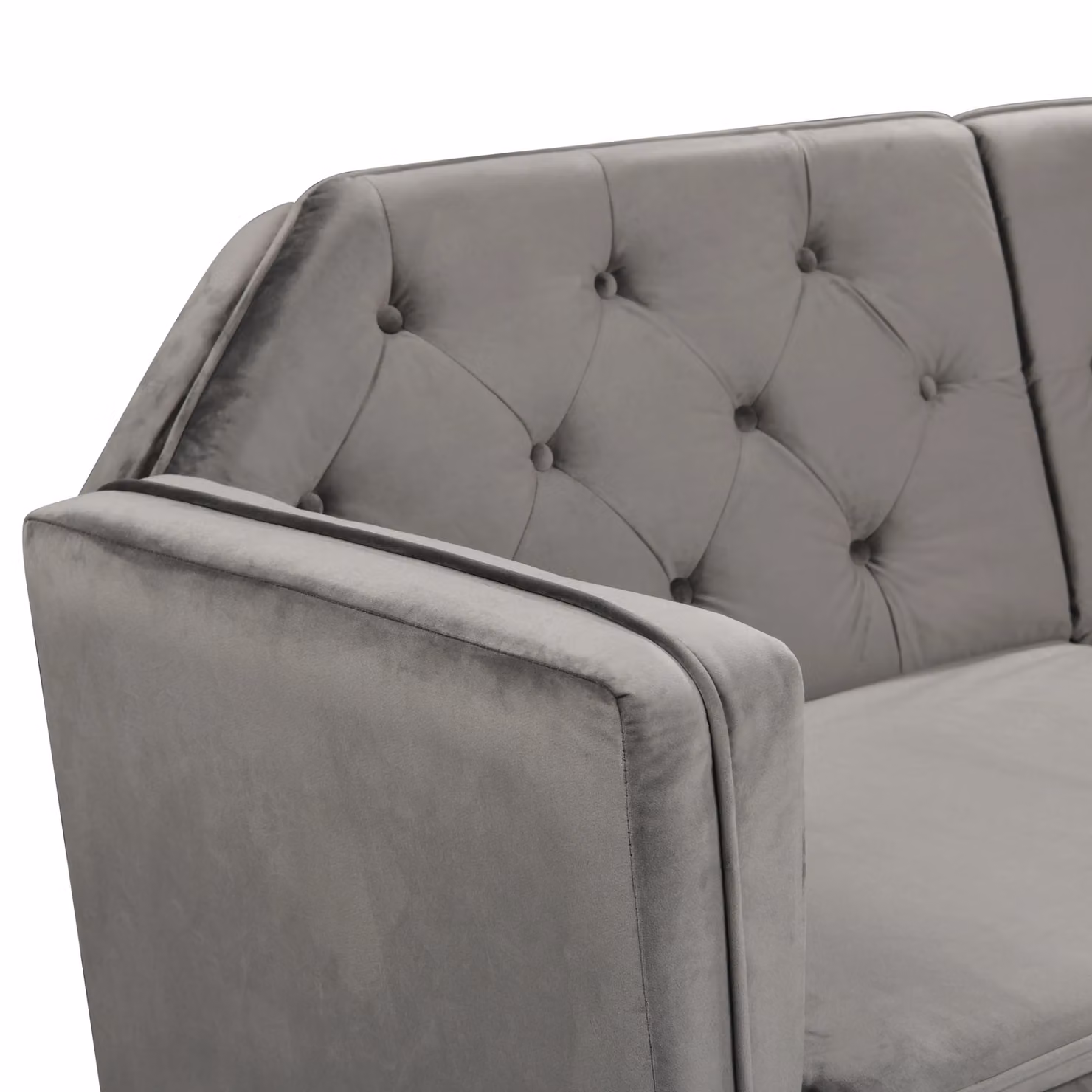 Comfy Living Ltd Grey Plush Velvet Tufted Click Clack Sofa Bed with Black and Gold Metal Legs – 3
