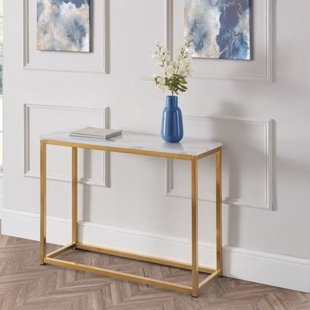Julian Bowen Scala Marble Effect and Gold Console Table – 1