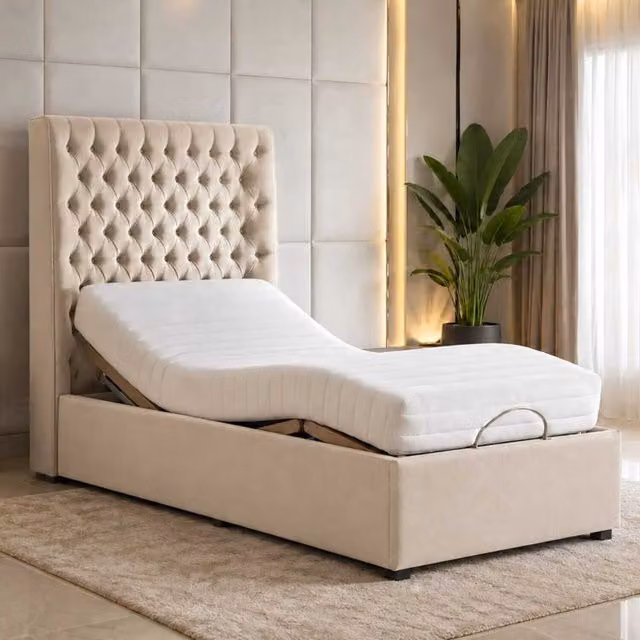 Whitby Electric Adjustable Bed with Mattress in Beige, Small Double, W/D/H: 120 x 200 cm