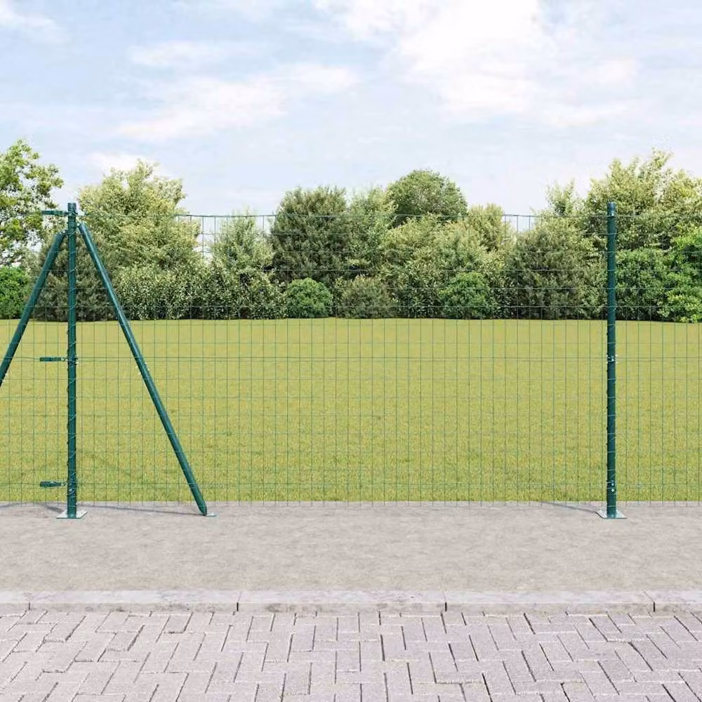 Berkfield Home Euro Fence with 7 Flanged Posts, Green Galvanised Steel, W: 10 m, H: 1.2 m – 2