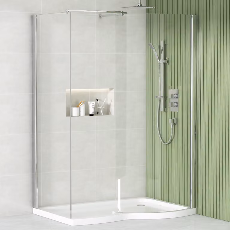Royal Bathrooms Elegance Walk In Glass Shower Enclosure with Tray, Clear, W: 140 cm, D: 90 cm