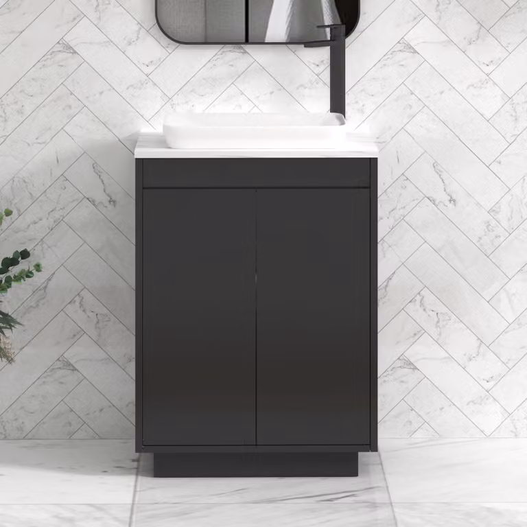 Royal Bathrooms Orion 800mm Matt Obsidian Black Floor Standing 2 Door Vanity Unit with Qubix Basin and Black Accent Trim