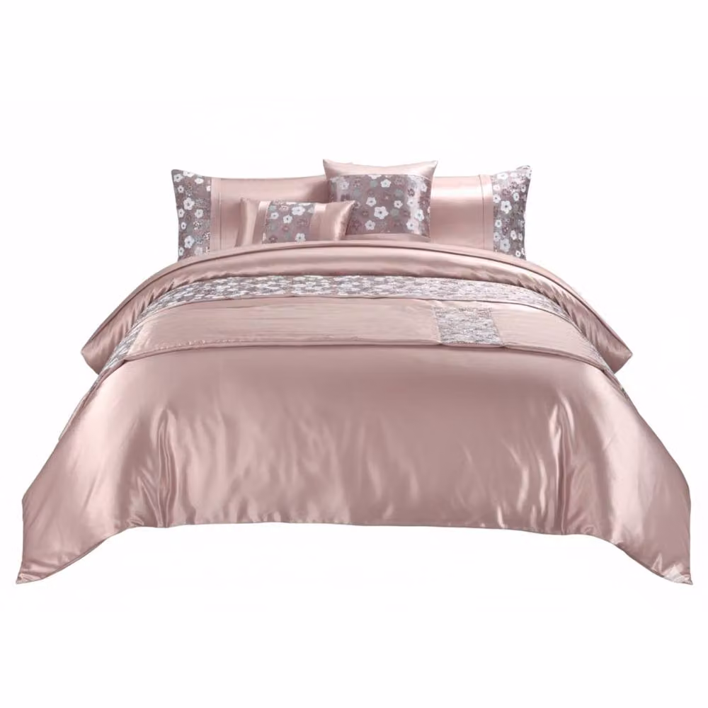 Snug City Pink Floral Embroidery Duvet Cover and Pillowcase Set, W: 180 cm, H: 200 cm – 3