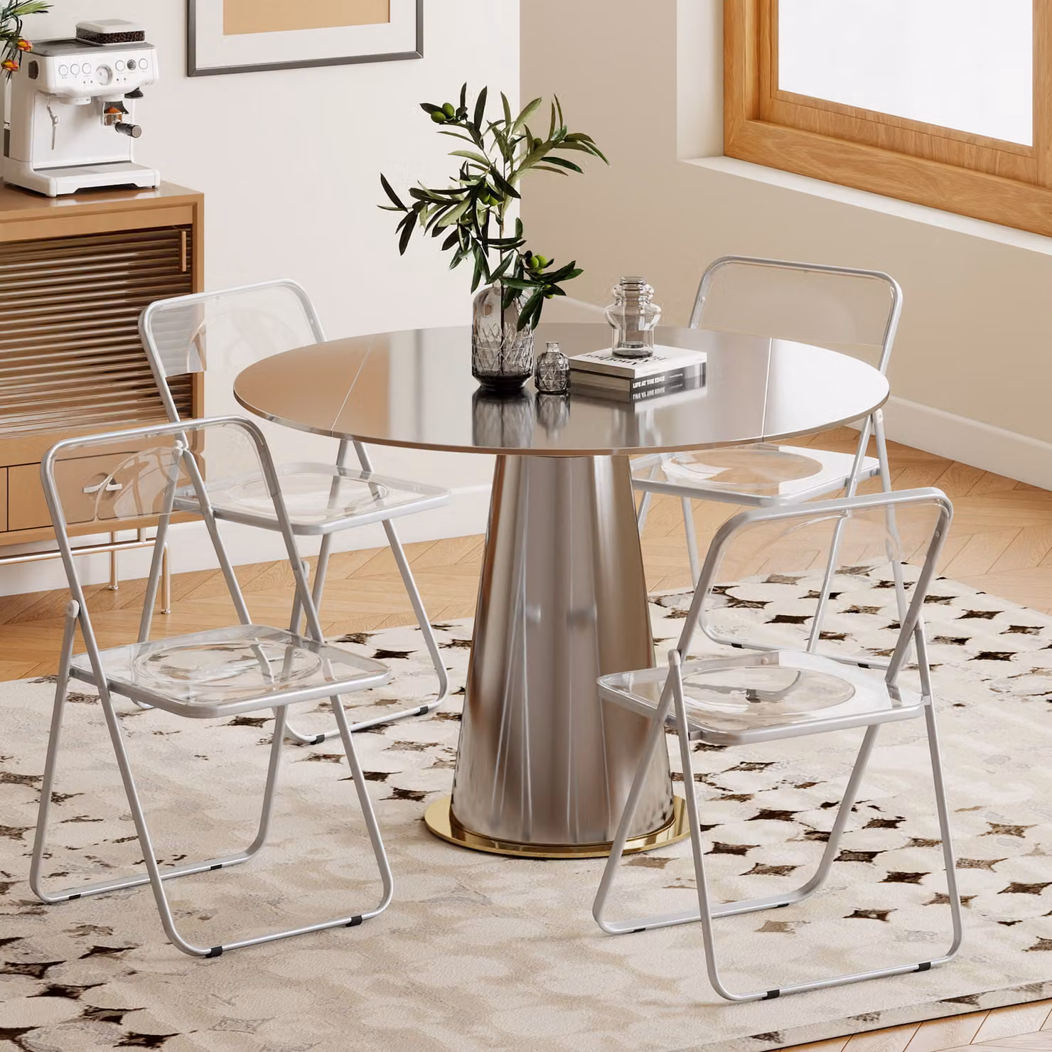 HOMCOM Foldable Chairs with Transparent Seat and Backrest, Heavy Duty Steel Frame, W/D/H: 47 x 48 x 75 cm, Clear – 2