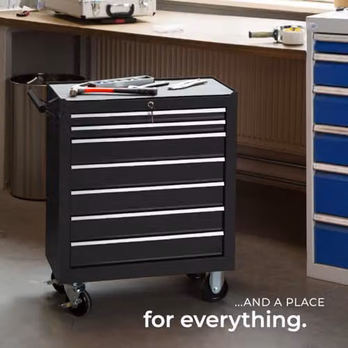 tectake Lockable Rolling Tool Chest with 7 Drawers in Black Steel – 2