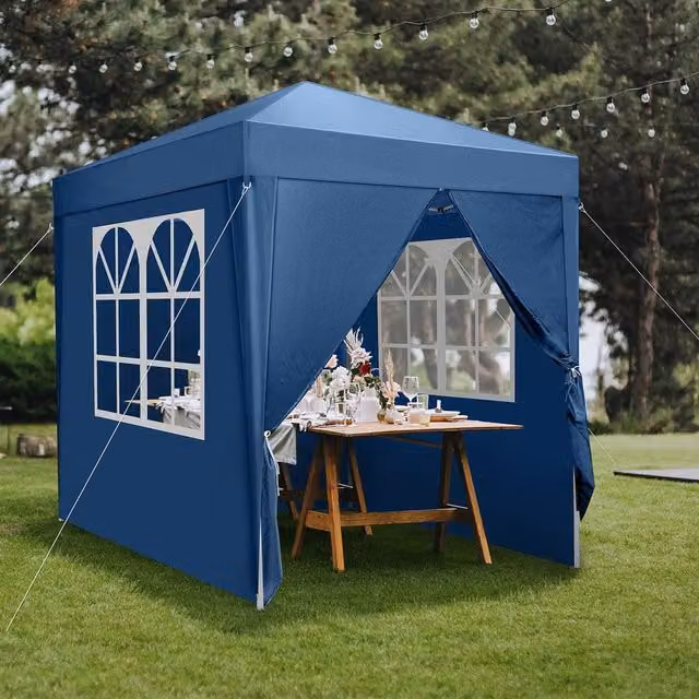 EONLION Blue and Silver Pop Up Gazebo with Sides and Steel Frame, Height: 100 cm