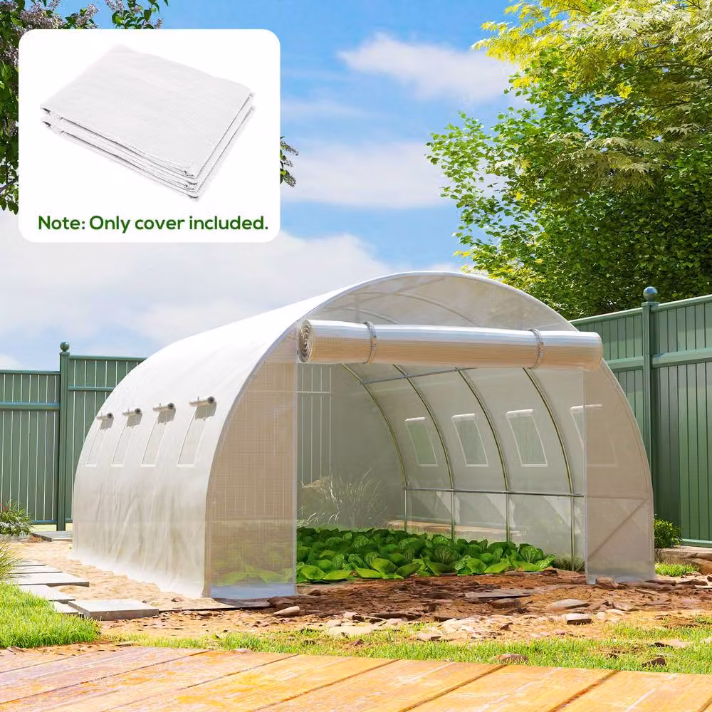 STILVORA White Plastic Greenhouse Replacement Cover with Roll-Up Windows, W 4 m x D 3 m x H 1.65 m – 3