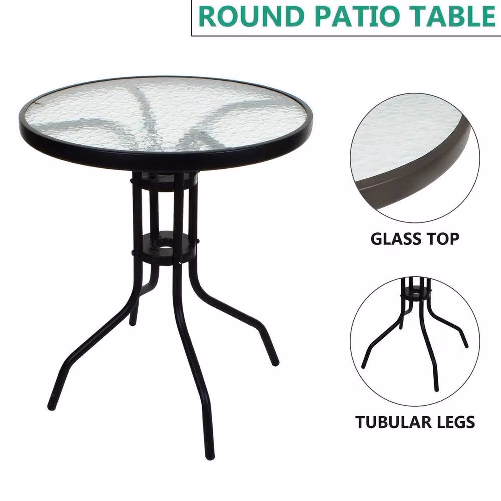 SPETLEK Modern Black Tempered Glass Top Patio Table for Garden and Terrace – 2