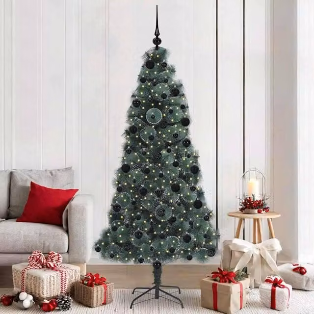 Berkfield Home Pre-lit Artificial Christmas Tree with Ball Set, Green, Height: 210 cm