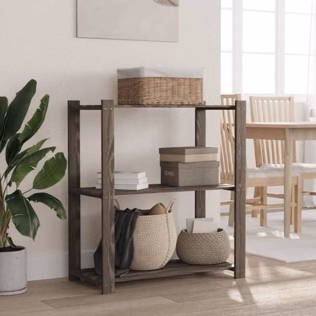 Berkfield Home 3-Tier Grey Solid Wood Pine Storage Rack, W: 80 cm, D: 38 cm, H: 90 cm