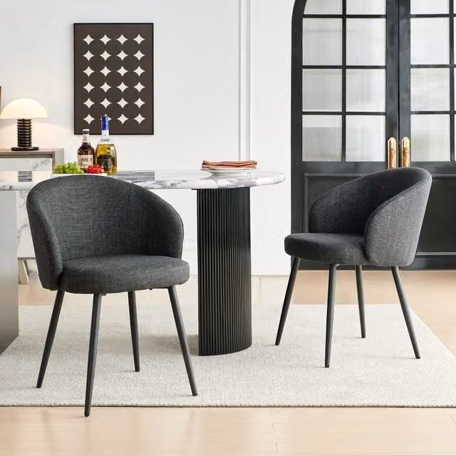 SONARA Modern Set of 2 Grey Fabric Ergonomic Dining Chairs with Armrests – 1