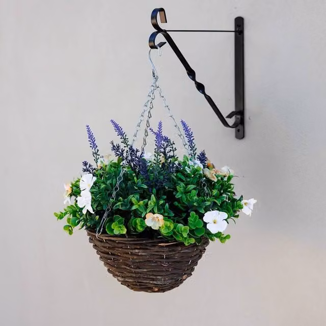 Primrose Multicolour Artificial Wildflower Hanging Floral Arrangement in a Brown Wicker Basket, 32 cm
