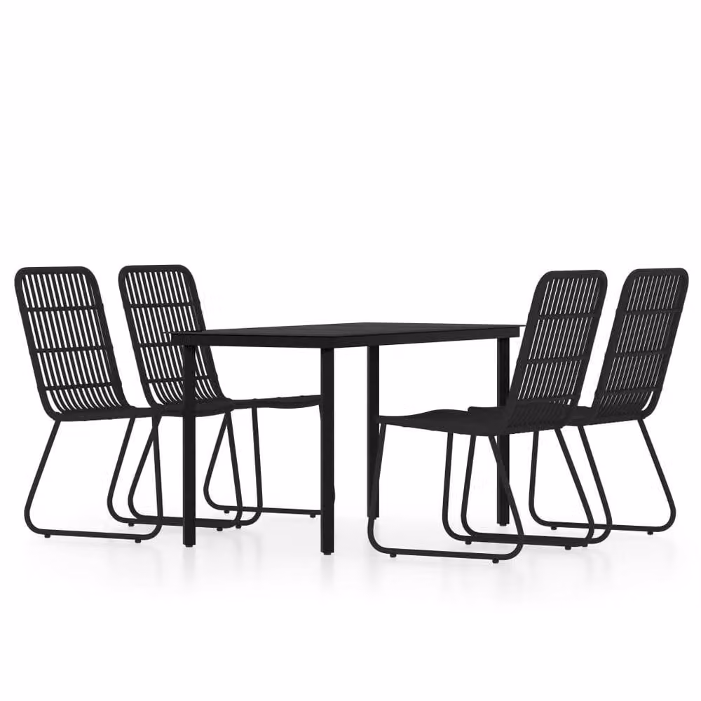 Berkfield Home 5 Piece Black Modern Garden Dining Set with Glass Top and Powder Coated Steel Frame – 2