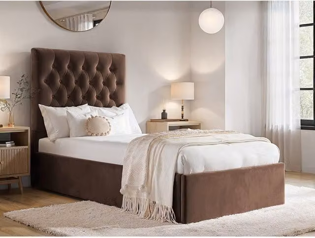 Flair Milan Single Velvet Ottoman Bed in Brown, H 101.0 x W 90 x D 206.0 cm – 1