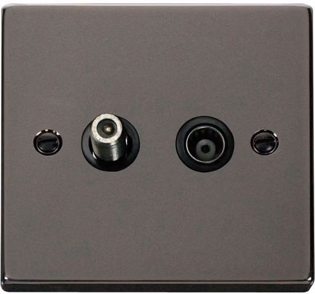 SE HOME Black Nickel 1 Gang Flush Satellite Coaxial Socket with Plate