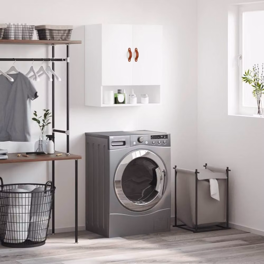Berkfield Home Wall Mounted White Cabinet with Hinged Doors and Open Shelf, W/D/H: 60 x 31 x 70 cm – 2
