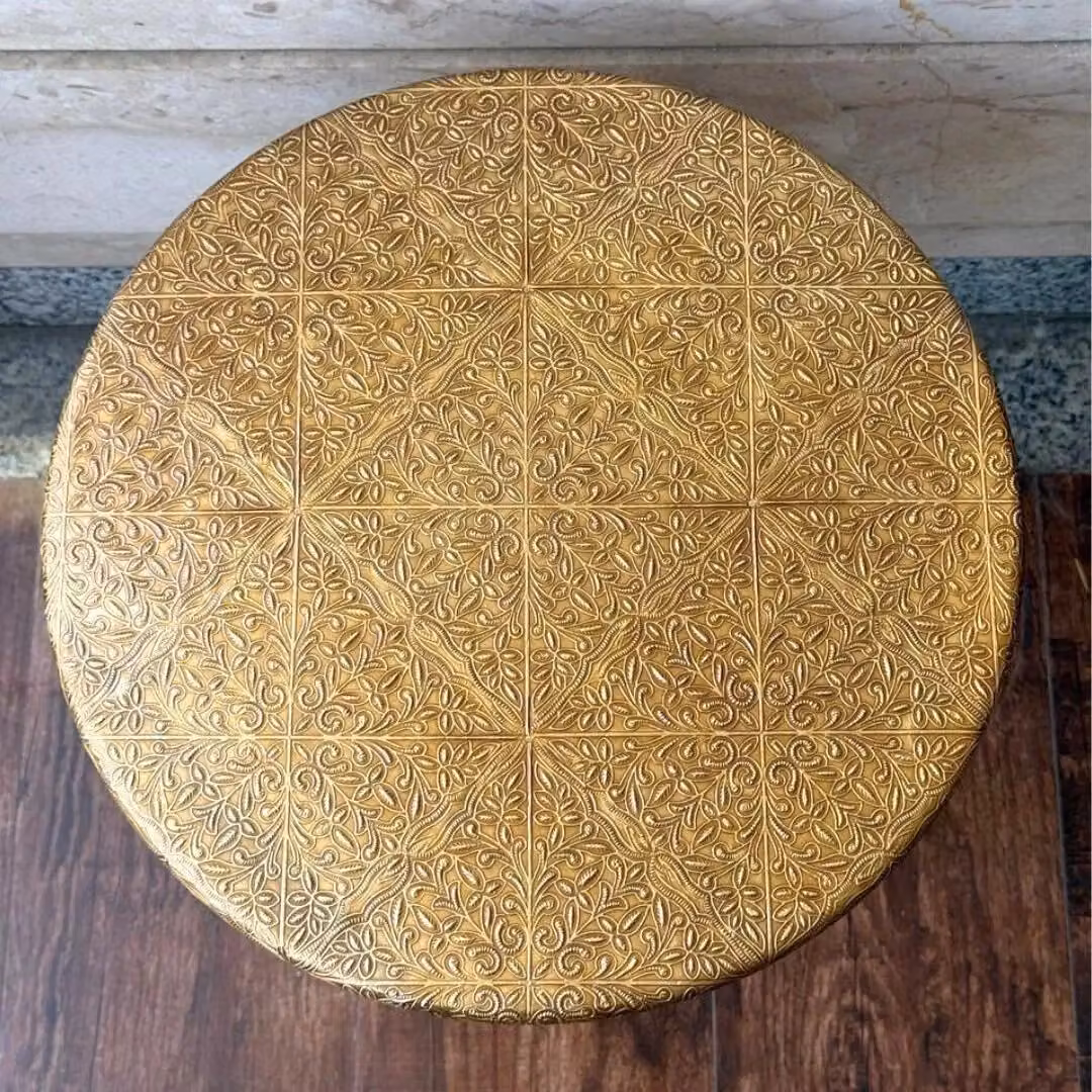 Hartsmede Vintage Hand Carved Round Side Table in Gold and Bronze with Mango Wood and Metal, W/D/H: 38.0 x 38.0 x 53.0 cm – 5