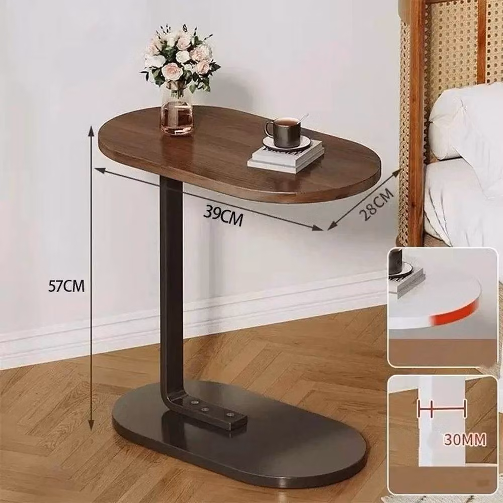FORGEVIO Modern C-Shaped Compact Sofa Side End Table in Brown with Height-Adjustable Wood and Metal Frame – 3