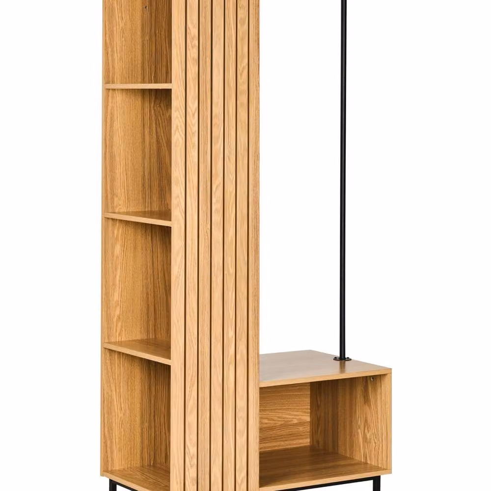 Wyld and Coco Five-Shelf Open Wardrobe with Clothing Rail, Brown, H 175 x W 76 x D 45 cm – 2