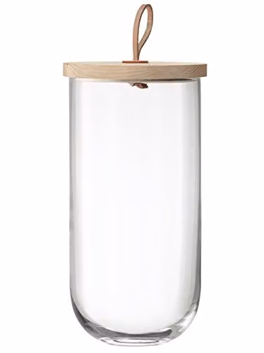 LSA International Ivalo Glass Container with Ash Wood Lid, Clear, Height: 29.5 cm