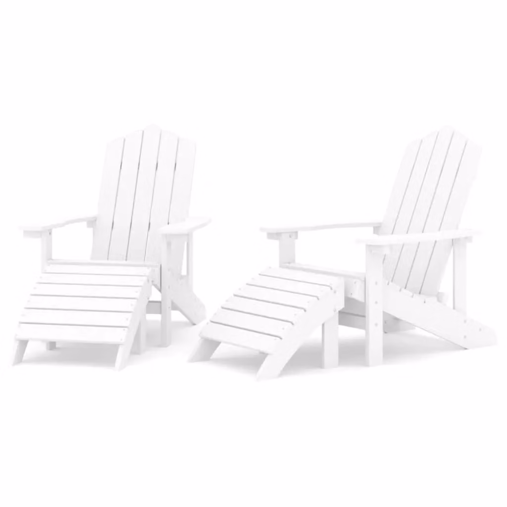 Berkfield Home Garden Adirondack Chairs with Footstools, 2 Piece Set, White HDPE Plastic – 2