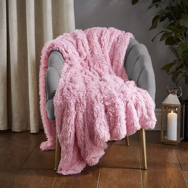 Catherine Lansfield Cuddly Reversible Double Face Fleece Throw in Candy Pink, W: 50 cm, L: 200 cm