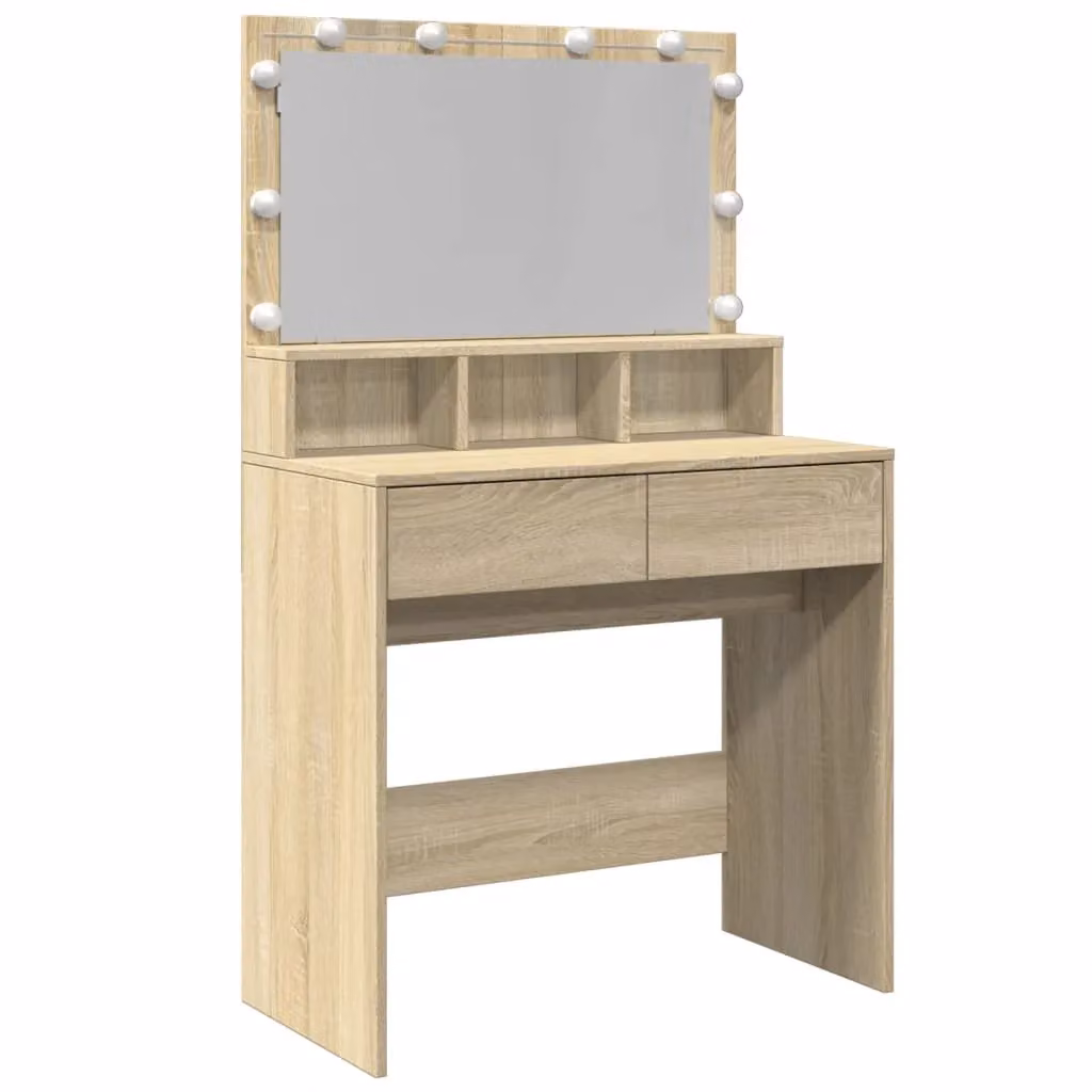 Berkfield Home Sonoma Oak Dressing Table with LED in Brown, W: 80 cm, D: 41 cm, H: 134.5 cm – 2