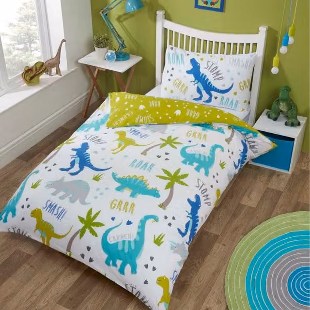 Rapport Home Roarsome Reversible Polycotton Junior Duvet Set and Pillowcase in Multicolour